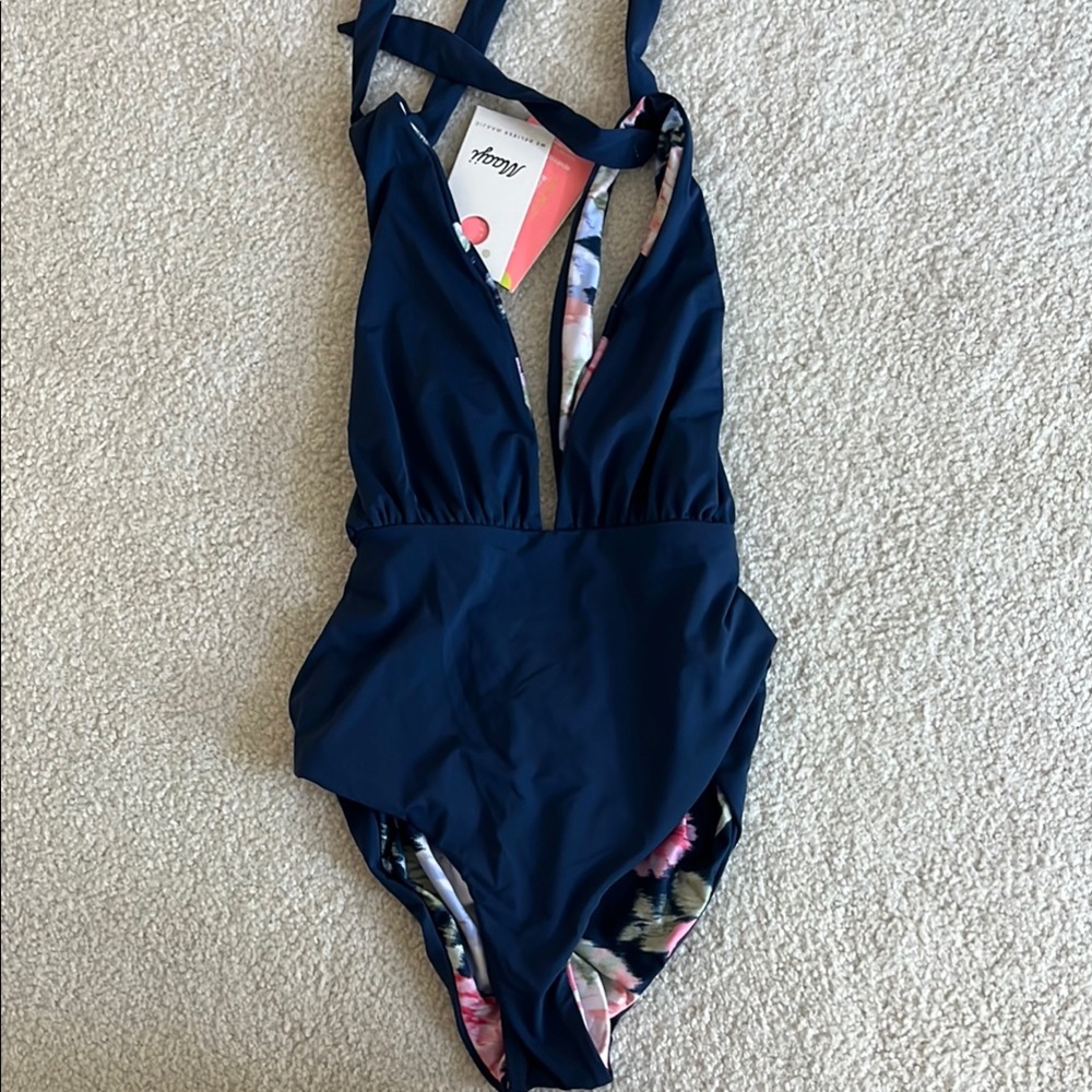 Maaji Navy Blue One Piece Swim with Floral Design XS